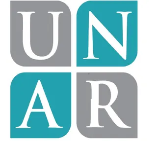 Logo featuring the acronym "UNAR" in a modern design, with teal and gray quadrants. Represents a brand or organization focused on advocacy and support.